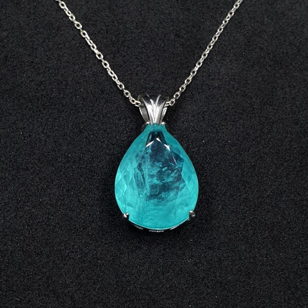 925 Sterling Silver Ice Blue Natural Paraiba Tourmaline Nacklace, Neon Blue Paraiba Tourmaline,Gemstone Paraiba Necklace,Mother Gift for Her