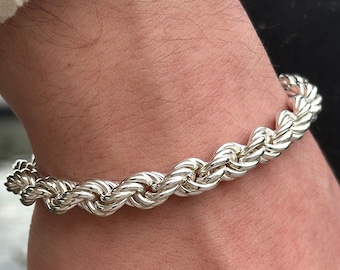 Sterling Silver Rope Chain Bracelet, Thick Rope Chain Bracelet for Men, Women Rope Chain Bracelet, 8mm Rope Chain,Gift for Him,Gift for Her