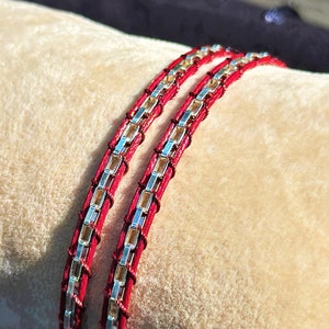 Sterling Silver Link Chain Macrame Bracelets,Handmade Knitted Stackable Silver Bracelet,Red & Black Rope Bracelet Men,Handmade Gift zdjęcie 3