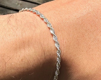 925 Sterling Silver Twisted Rope Chain Bracelet, Thin Rope Chain Bracelet for Men, Women Rope Chain Bracelet, Gift for Him, Gift for Her