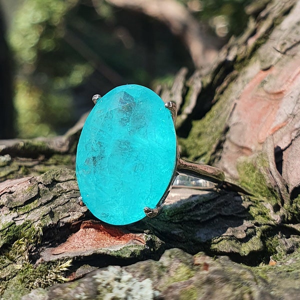 Bagues ovales en argent sterling 925 avec tourmaline Paraiba, pierres précieuses naturelles bleu glacier, tourmaline paraiba bleu néon, pierres précieuses paraiba, cadeaux pour elle