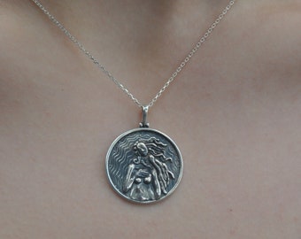 925 Sterling Silver Aphrodite Silhouette Silver Locket Necklace,Greek Coin Necklace,Goddess Greek Mythology Jewelry,Customized Gift For Her