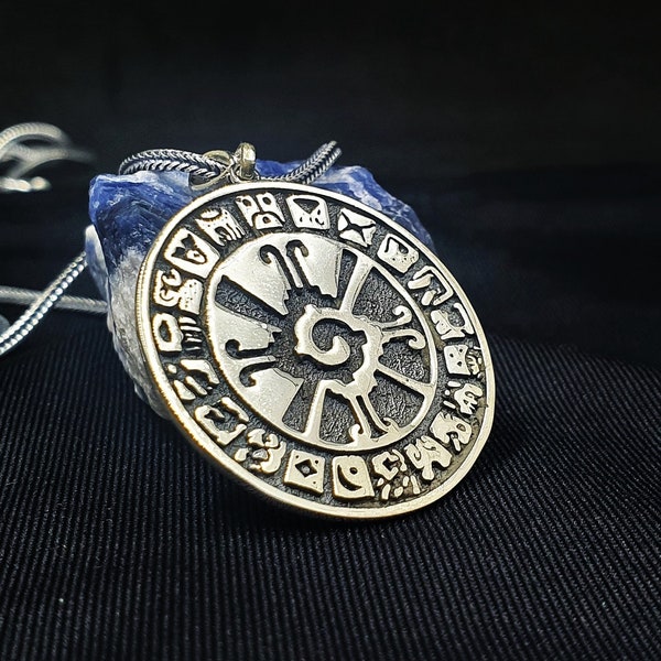 925 Sterling Silver Mayan Calendar Necklace,Mayan Calendar Pendant,Mayan Zodiac Calendar Round Pendant Charm Jewelry,Christmas Gift For Him