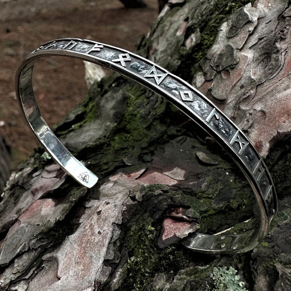 Sterling Silver Viking Men's Bracelet,Norse Runic Bracelet,Adjustable Viking Cuff Bracelet,Viking Mythology Jewelry,Boyfriend Gift for Him