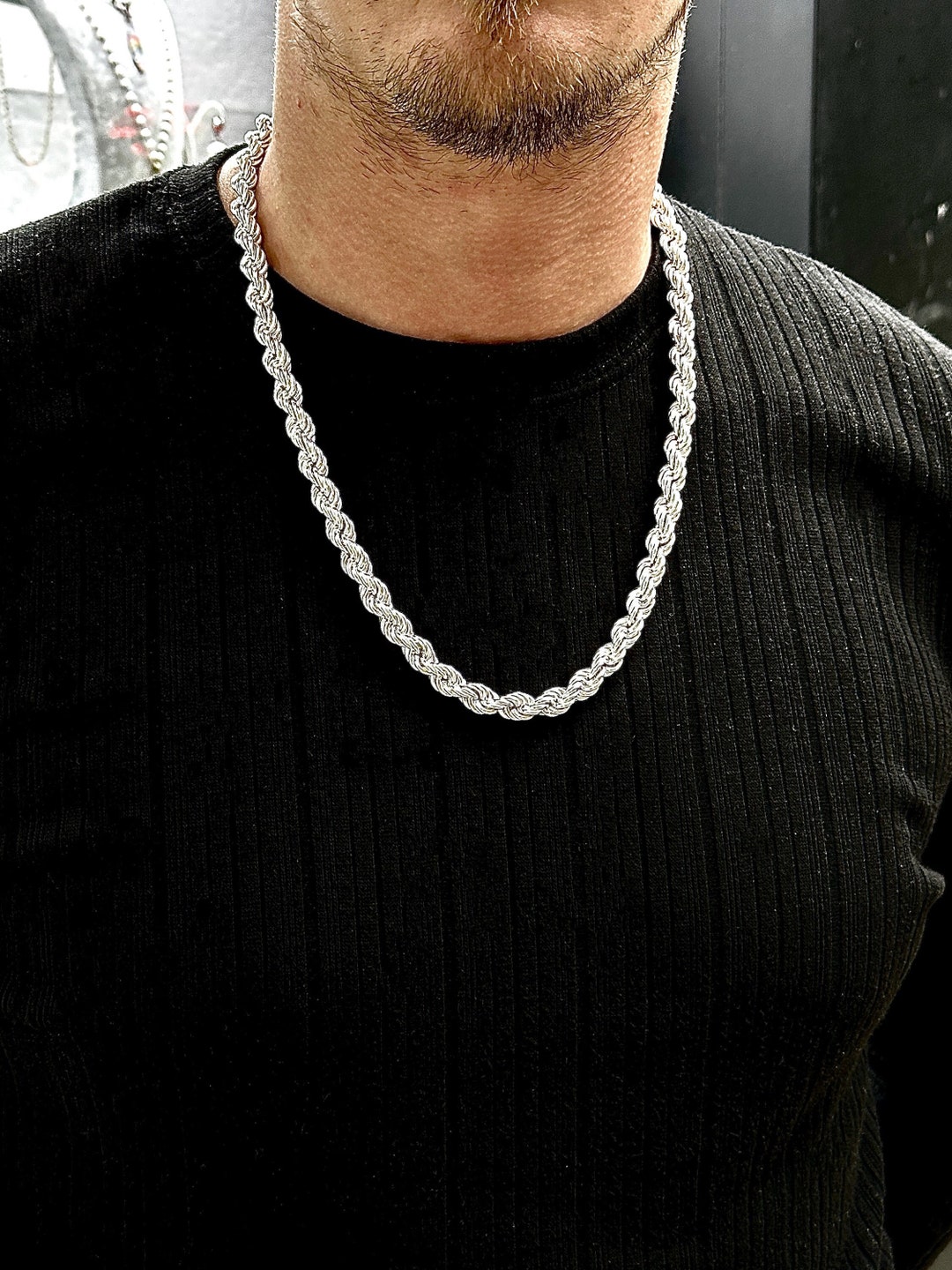 Sterling Silver Rope Chain Necklace,thick Polished Silver Rope Chain ...