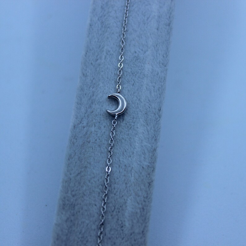 925 Sterl\u0131ng Silver Minimalist Adjustable Crescent Moon Bracelet
