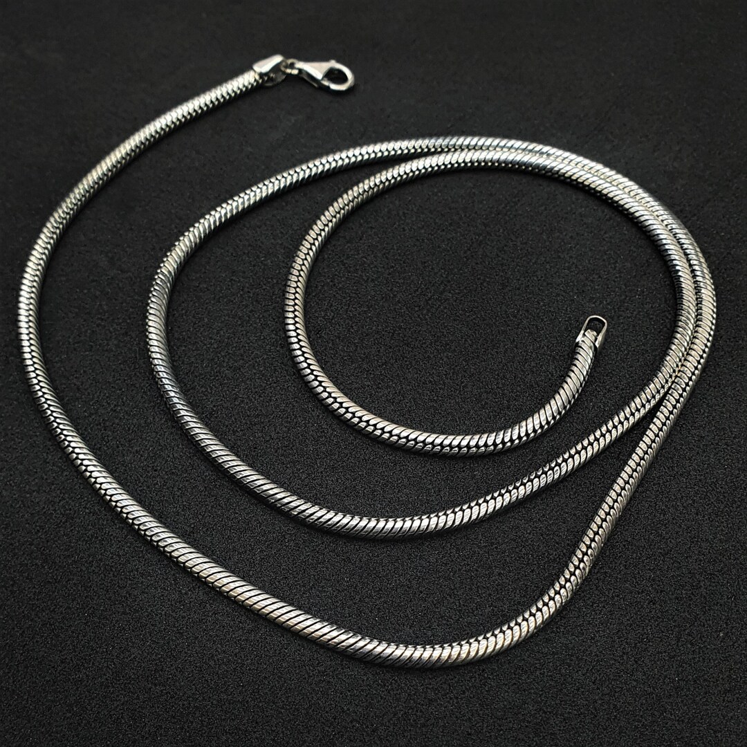 925 Sterling Silver Round Snake Chain Necklace Mens Silver Etsy