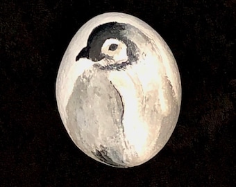 Penquin portret handgeschilderde rivier rots