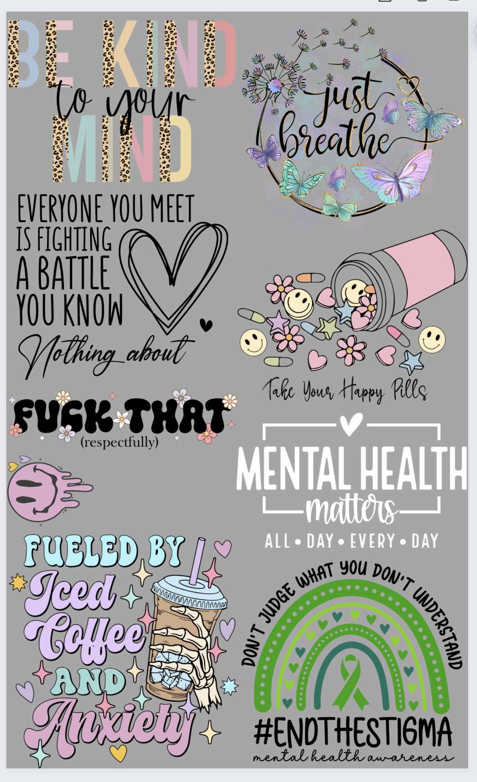 Mental Health Premade Gang sheet-36 inches- DTF Transfer ready to press -24 hour turnaround timeframe