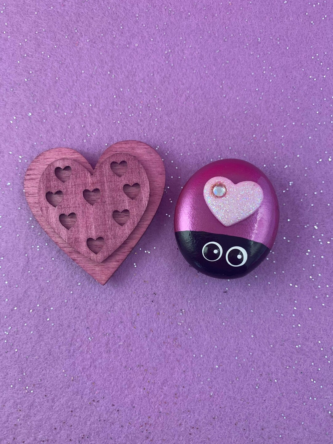 Heart Rock, Wooden Heart Valentines Day Fridge Gift