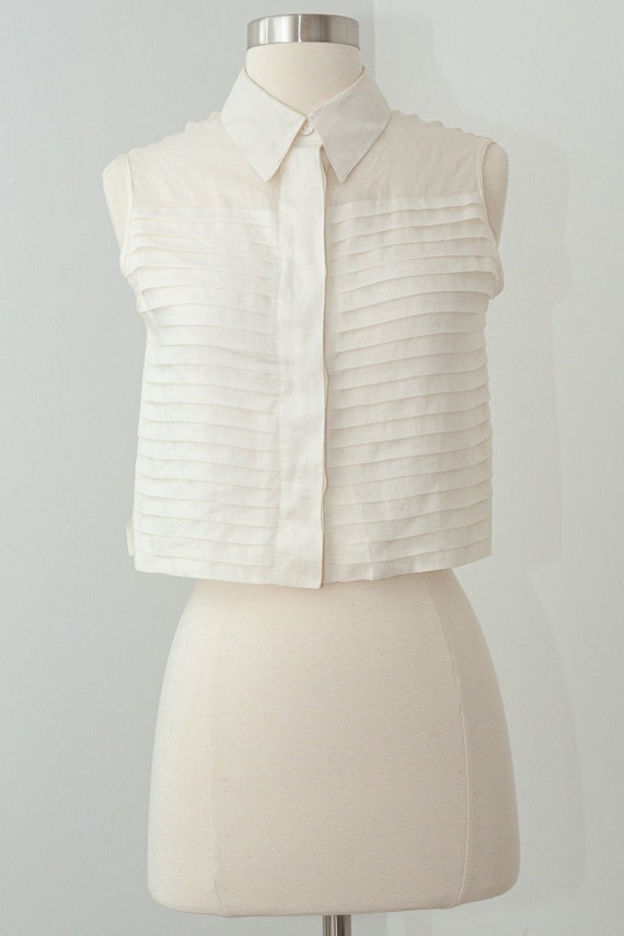 Vintage CHANEL Cropped Ruffle Pleated White Linen