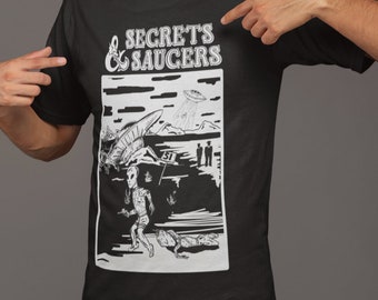 DnD-parodi SECRETS n AUCERS Unisex-tröja | utomjordingar | Gåva till honom | Grafiska t-shirts | Rolig t-shirt | Nördiga presenter | RPG-present | D