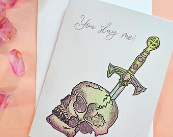 DnD Valentines Day Card | You Slay Me Card | Skull birthday Card | Blank Nerd Card