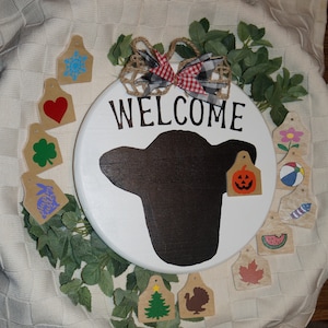 Welcome Cow Round Door Decor