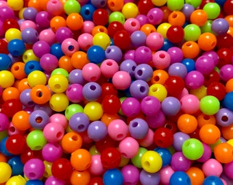 500 Mixed Colour Beads for Jewellery Making - 6mm Acrylic, Opaque Multicoloured Rainbow Mix