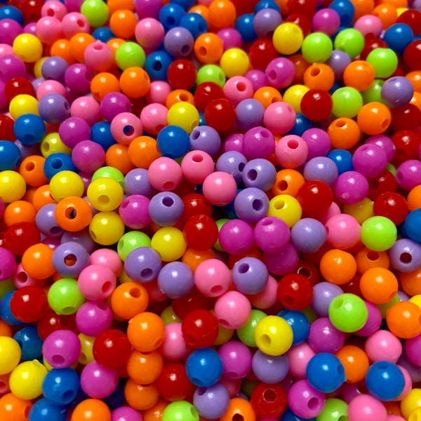 500 Mixed Colour Beads for Jewellery Making - 6mm Acrylic, Opaque Multicoloured Rainbow Mix