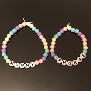 Personalised Name Bracelet for Adults & Kids - Pastel - Elasticated Beaded - ANY Name or Message