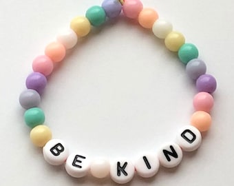 Be Kind Elastic Beaded Bracelet - Kids & Adult Sizes - Stocking Fillers -  Pastel