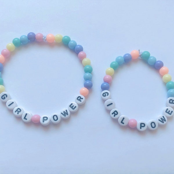 Girl Power Bracelet - Pastel Beads - Kids and Adult Size Bracelets Available - Multicoloured - Custom Bracelet
