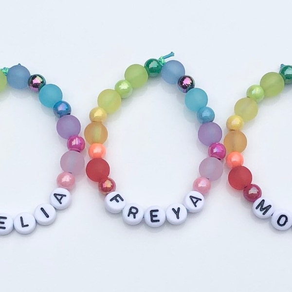 Kids / Children’s Personalised Rainbow Beaded Bracelet - Elasticated - ANY Name or Message - NOW Available in Adult Sizes!