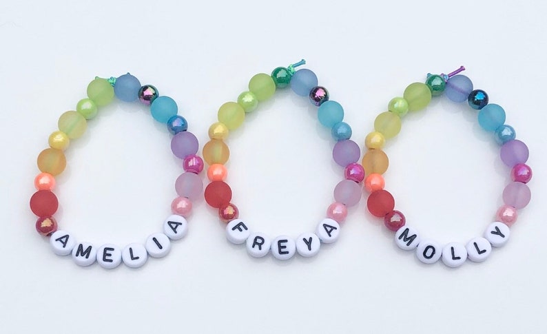 Kids / Children’s Personalised Rainbow Beaded Bracelet - Elasticated - ANY Name or Message 