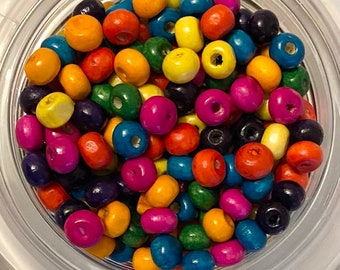 500 Wooden Beads - Multicoloured 6mm Beads - Jewellery Making Supplies