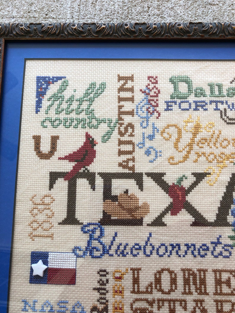 Amazing Texas completed Crossstitch that shows the Etsy