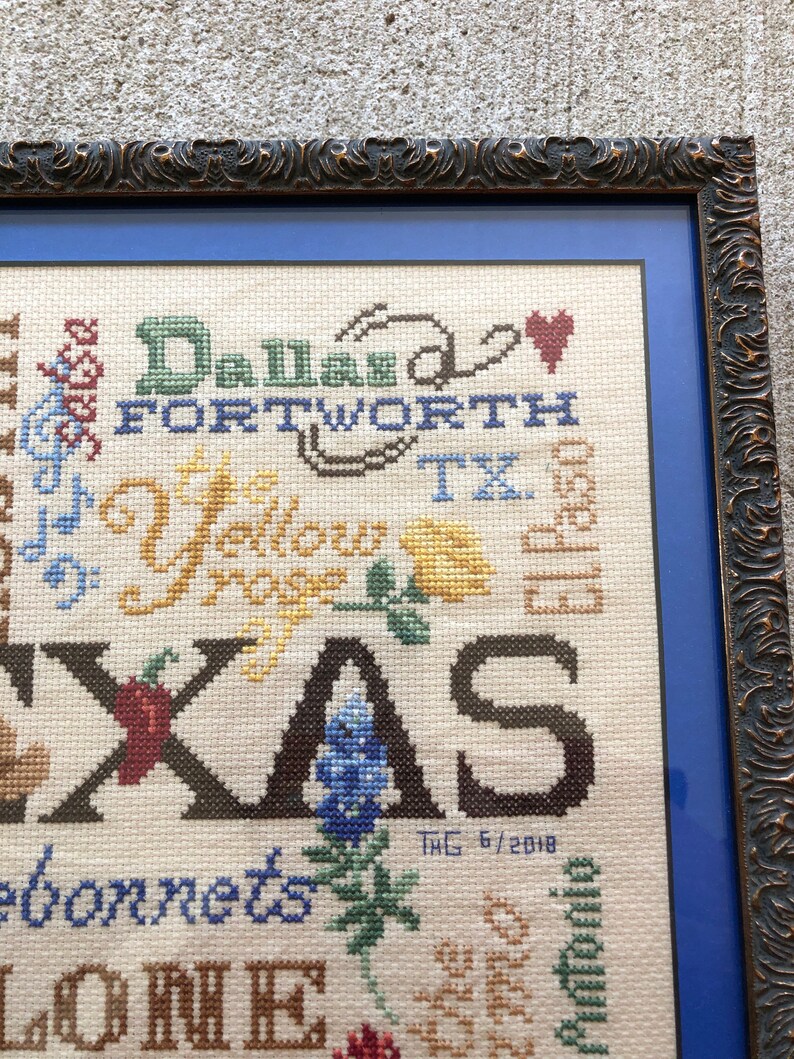 Amazing Texas completed Crossstitch that shows the Etsy