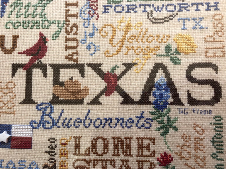 Amazing Texas completed Crossstitch that shows the Etsy