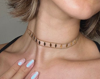 Double Layer Choker Necklace, Gold Chain Choker Necklace, Gold Layering Necklace, Boho Necklace, Statement Necklace, Dainty Chain Choker