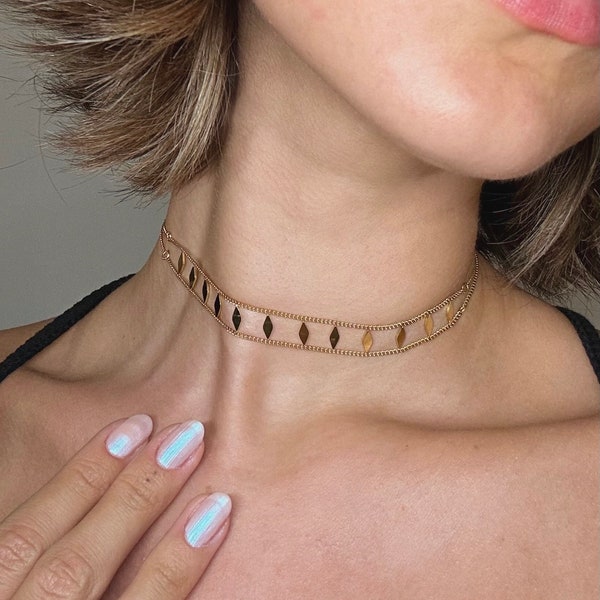 Doppelschicht Choker Halskette, Gold Kette Choker Halskette, Gold Schichtung Halskette, Boho Halskette, Statement Halskette, zierliche Kette Choker