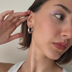 Chunky Silver Hoops, Chunky Hoop Earrings, Small Chunky Hoops, Chunky Oval Hoops, Silver Thick Hoop Earrings, Chubby Statement Earrings