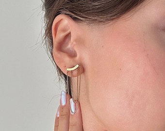 Gold Chain Earrings, Gold Dangle Earrings, Minimalist Link Earrings, Long Drop Earrings, Dainty Earrings, Gold Tassel Earrings, Cool Earring