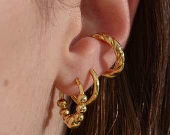 Silver Small Beaded Hoop Earrings, Gold Huggie Hoops, Statement Hoops