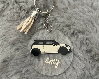 Mini cooper personalised acrylic car key ring with name with tassel custom keychain accessories