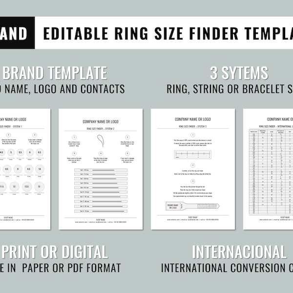 RING Size Finder, BRAND Editable Ring Sizer Printable in PowerPoint, Ring Sizing Tool, Measure Ring Size, jewelry, finger, Conversion Chart
