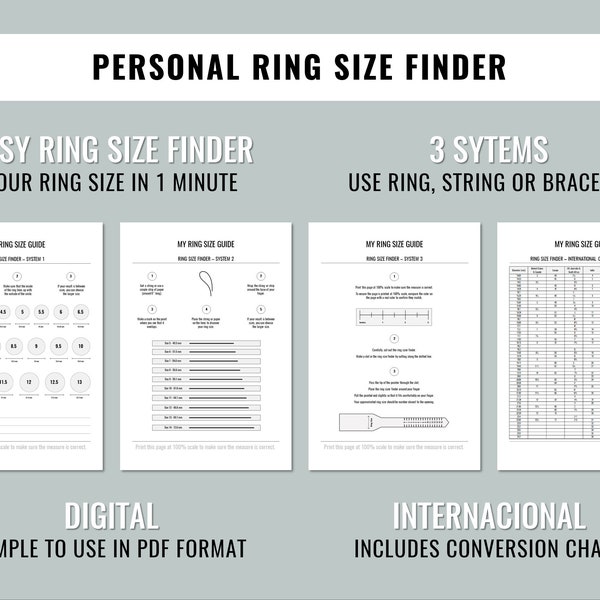 RING Size Finder, PERSONAL Printable Ring Sizer Printable, Ring Sizing Tool, Measure Ring Size, jewelry, finger, World Size Conversion Chart