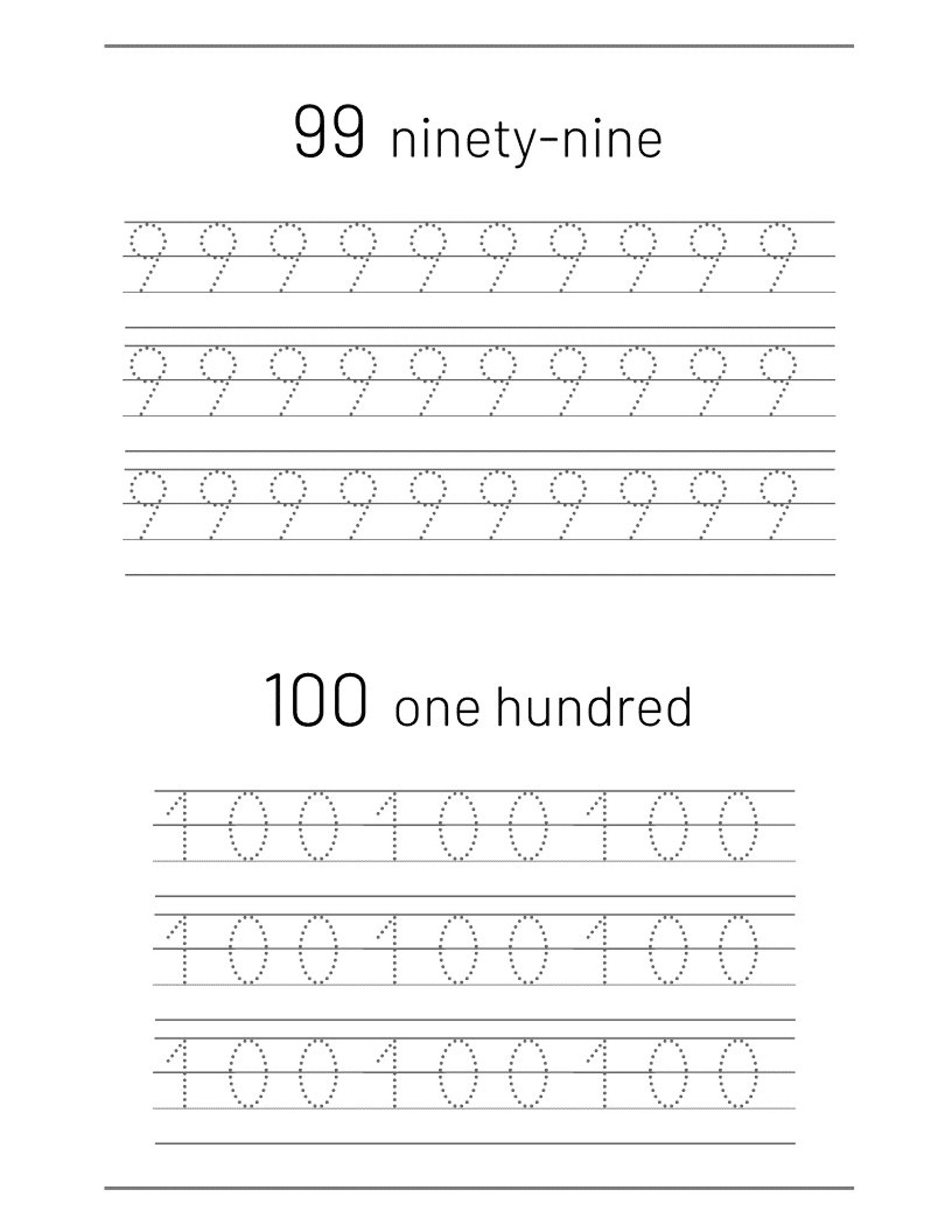 Tracing Numbers 1 100 For Kindergarten And Preschoolers Etsy