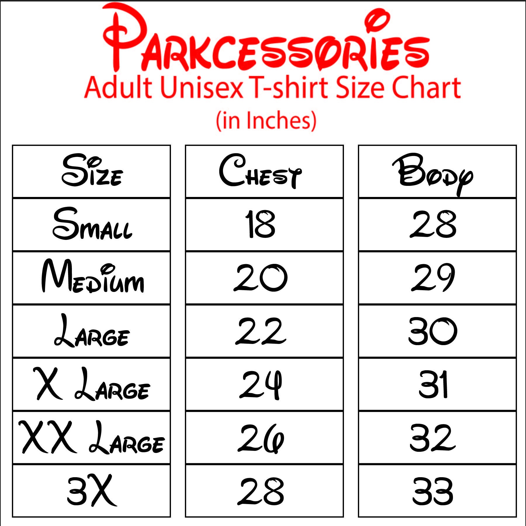 Speechless Size Chart