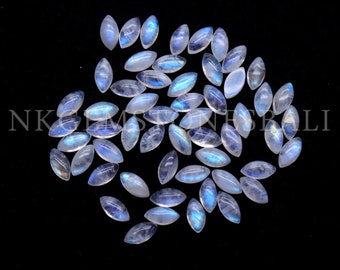 5 Pcs 4x8mm Rainbow Moonstone Marquise Cabochon | 4x8mm Moonstone Cabochon | 4x8mm Marquise Cabochon | Loose Blue Moonstone Marquise