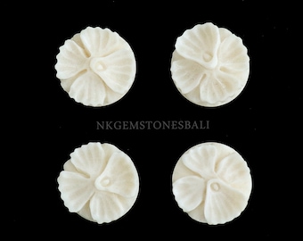 Beautiful Hand Carved Bone Tropical Flower 16.5mm Cabochon | Buffalo Bone Carving | Bali Bone Carving | Flower Carving |Jewelry Making