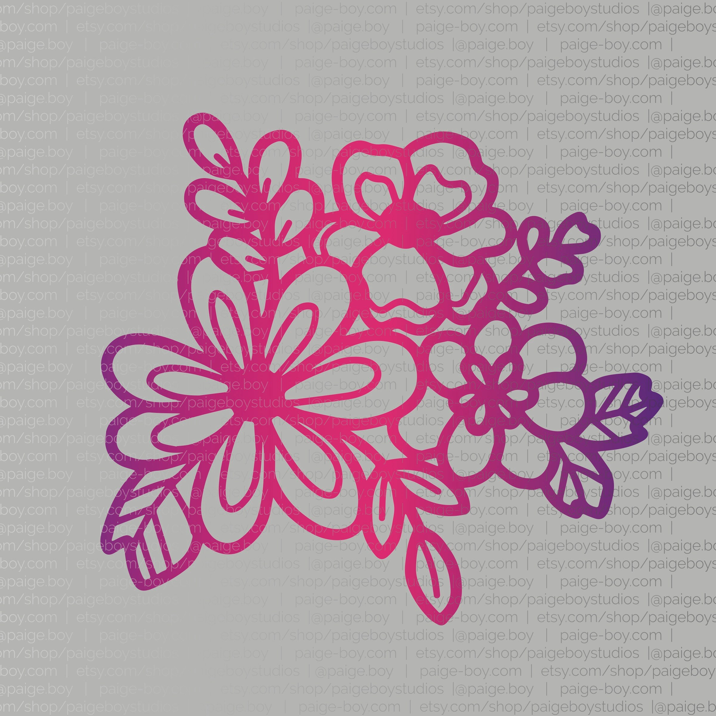 Flower Cluster 1 3 Big Flowers, Leaves, and Ferns SVG / Vector File for