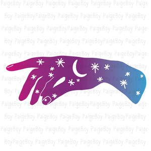 Outstretched Hand with Magical Moon and Stars - SVG Vector Decal for Cricut and Glowforge