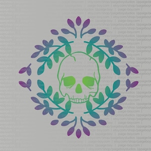 Skull with Mirrored Wreath  - SVG / Vector File for Cricut, Glowforge, and Lasercutter - Edgy, Witchy + Alternative Decal