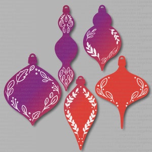 Winter Florals and Leaves Christmas Ornaments (Ready for Personalization!) - SVG Vector File for Lasercutter and Glowforge