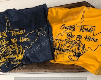 Country Roads T-shirt, Mountaineers, West Virginia, Country Roads Take Me Home, Long Sleeve, Home State shirt, tee
