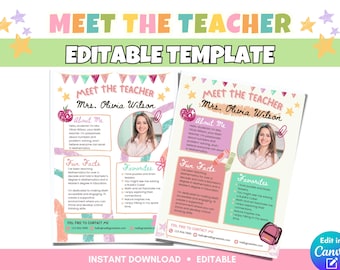 Meet the Teacher Classroom Printable Template,Teacher Introduction,Back to school,Pastel Classroom Canva, INSTANT DOWNLOAD Editable Template