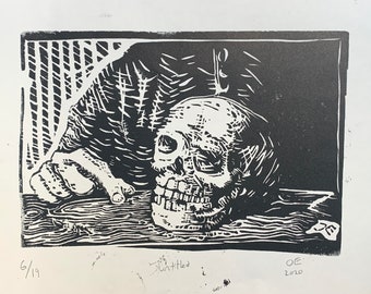Vanitas Skull - Linocut BLock Print