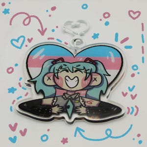 Hatsune Miku Acrylic Keychain 3&quot; - Transgender Pride Miku