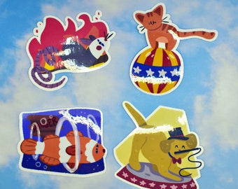 3" Circus Pet Stickers - Cat, Dog, Fish, Rat